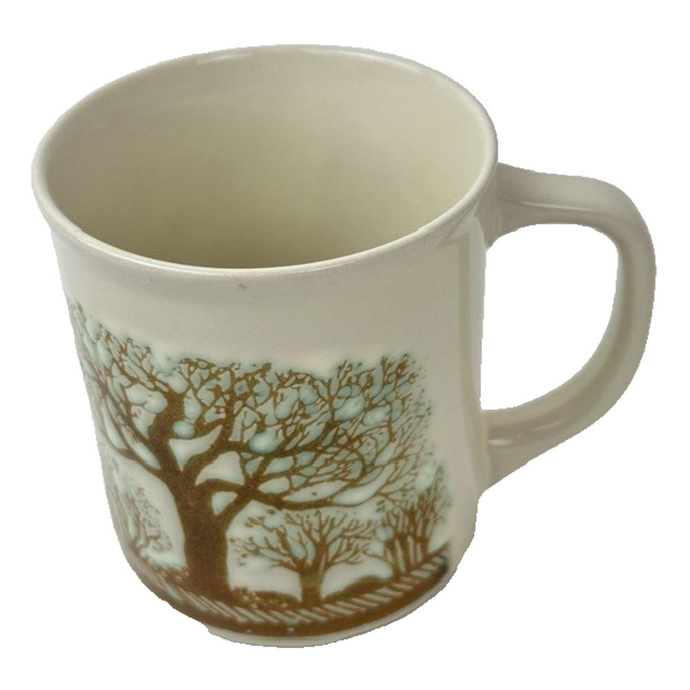 Otagiri Mug Cup Stoneware Celadon Tree Design Nature Landscape Japan VINTAGE